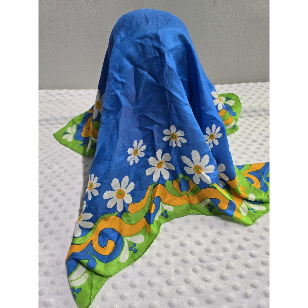 Vintage Ladies Chiffon Scarf Retro 60’s Multicolor Flower Power Boho Hippie 27” - Picture 9 of 10